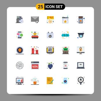 Set of 25 Vector Flat Colors on Grid for website hacking spam fire hand Editable Vector Design Elements
