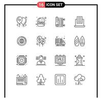 Group of 16 Outlines Signs and Symbols for globe data rug management mail Editable Vector Design Elements