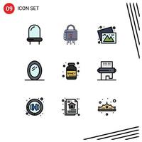 Universal Icon Symbols Group of 9 Modern Filledline Flat Colors of weight nutrition camera mirror furniture Editable Vector Design Elements
