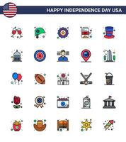 Big Pack of 25 USA Happy Independence Day USA Vector Flat Filled Lines and Editable Symbols of hat american security game machine Editable USA Day Vector Design Elements