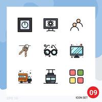 9 Universal Filledline Flat Color Signs Symbols of accessory room space key basic Editable Vector Design Elements