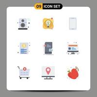 Group of 9 Flat Colors Signs and Symbols for paper file bulb document huawei Editable Vector Design Elements