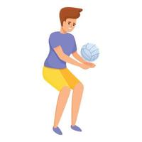 Cheerful volleyball player icon, cartoon style vector