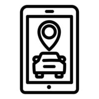 icono de uso compartido de coche de smartphone, estilo de esquema vector