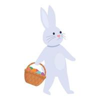 lindo conejo con vector de dibujos animados de icono de cesta. conejo de Pascua