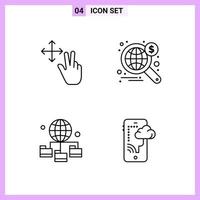 4 Icons in Line Style Outline Symbols on White Background Creative Vector Signs for Web mobile and Print Creative Black Icon vector background