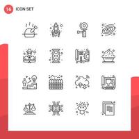 16 User Interface Outline Pack of modern Signs and Symbols of chemical thief grinder man space Editable Vector Design Elements