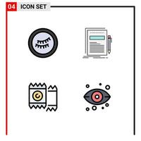 Mobile Interface Filledline Flat Color Set of 4 Pictograms of eye lover document presentation eye Editable Vector Design Elements