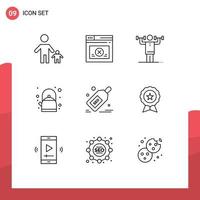 9 User Interface Outline Pack of modern Signs and Symbols of seo pot website breakfast physical Editable Vector Design Elements