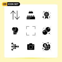 9 User Interface Solid Glyph Pack of modern Signs and Symbols of screen full recognition optimism human Editable Vector Design Elements