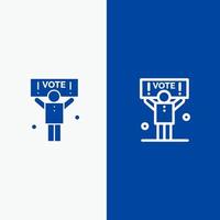 Campaign Political Politics Vote Line and Glyph Solid icon Blue banner Line and Glyph Solid icon Blue banner vector