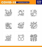 CORONAVIRUS 9 Line Icon set on the theme of Corona epidemic contains icons such as home security dumbbell protection bacteria viral coronavirus 2019nov disease Vector Design Elements