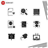 colección de 9 iconos vectoriales en estilo sólido símbolos de glifo perfecto de píxel para web y móvil signos de icono sólido sobre fondo blanco 9 iconos fondo de vector de icono negro creativo