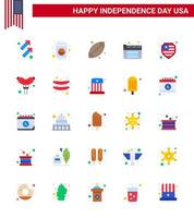 Set of 25 Vector Flats on 4th July USA Independence Day such as shield american ball film cinema Editable USA Day Vector Design Elements