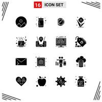 16 iconos estilo sólido cuadrícula basada en símbolos de glifos creativos para el diseño de sitios web signos de iconos sólidos simples aislados en fondo blanco 16 conjunto de iconos fondo de vector de icono negro creativo
