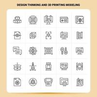 OutLine 25 Design Thinking And 3d Printing Modeling Icon set Vector Line Style Design Black Icons Set Linear pictogram pack Web and Mobile Business ideas design Vector Illustration