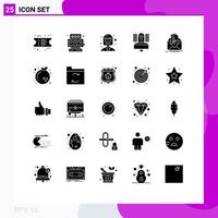 25 Thematic Vector Solid Glyphs and Editable Symbols of email contract student mail communication Editable Vector Design Elements