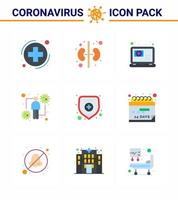 Coronavirus Precaution Tips icon for healthcare guidelines presentation 9 Flat Color icon pack such as medical insurance viral online intect host viral coronavirus 2019nov disease Vector Design