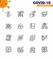 Covid19 icon set for infographic 16 Line pack such as alert pulse hands heart bubble viral coronavirus 2019nov disease Vector Design Elements