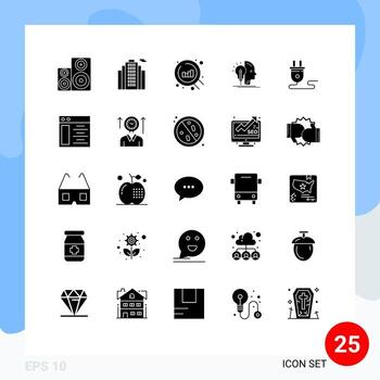 25 Thematic Vector Solid Glyphs and Editable Symbols of plug electrical web programming mind Editable Vector Design Elements