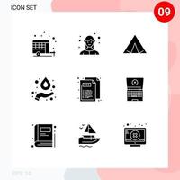 Mobile Interface Solid Glyph Set of 9 Pictograms of web code camp science formula Editable Vector Design Elements