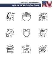 Pack of 9 creative USA Independence Day related Lines of seurity american police usa footbal Editable USA Day Vector Design Elements