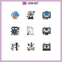 Mobile Interface Filledline Flat Color Set of 9 Pictograms of analysis development map design web Editable Vector Design Elements