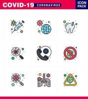 9 Filled Line Flat Color Set of corona virus epidemic icons such as doctor on call scan virus germs bacteria viral coronavirus 2019nov disease Vector Design Elements