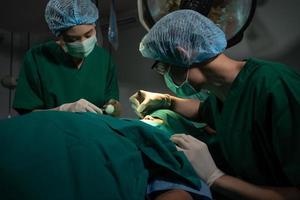 Asian Professional surgeons team performing surgery in the operating room, surgeon, Assistants, and Nurses Performing Surgery on a Patient, health care cancer and disease treatment concept photo