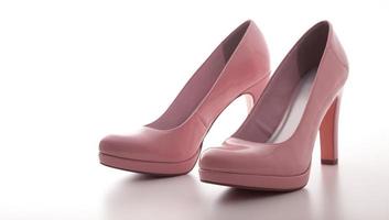 fashion female pink shoes with heels isolated. photo