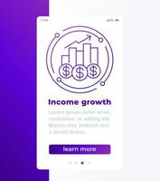 profit, income growth mobile banner with line icon vector