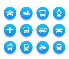 conjunto de iconos de transporte de pasajeros, autobús, metro, tranvía, tren, taxi, automóvil, avión, taxi y barco vector