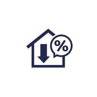 hipoteca, icono de caída de la tasa de préstamo vector