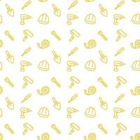 seamless pattern with construction tools icons, yellow over white vector