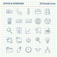 oficina y entrevista 25 iconos de garabato conjunto de iconos de negocios dibujados a mano vector