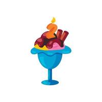 Birthday ice cream with candle number two icon vector