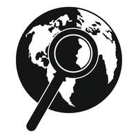 Magnifier on earth icon, simple style. vector