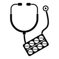 Stethoscope, pills icon, simple style vector