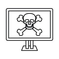 monitor de computadora con un icono de calavera y huesos vector