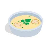 sopa de puré con icono de champiñones, estilo isométrico 3d vector