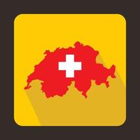 Map and flag of Switzerland icon, flat style vector