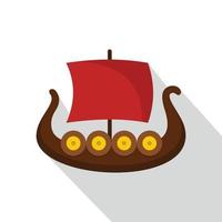 icono de barco vikingo, tipo plano vector