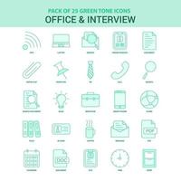 25 conjunto de iconos de entrevista y oficina verde vector