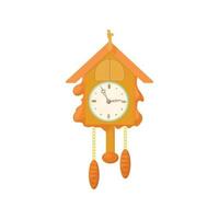 Vintage wooden cuckoo clock icon, cartoon style vector