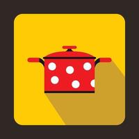 Red saucepan with white dots icon in flat style vector