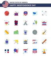 Happy Independence Day 4th July Set of 25 Flats American Pictograph of food united independence states usa Editable USA Day Vector Design Elements