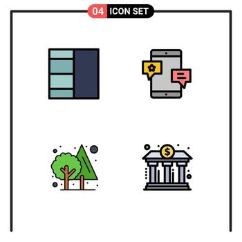 User Interface Pack of 4 Basic Filledline Flat Colors of grid tree community promotion bank Editable Vector Design Elements