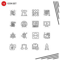 Group of 16 Outlines Signs and Symbols for apps wide disaster web security Editable Vector Design Elements