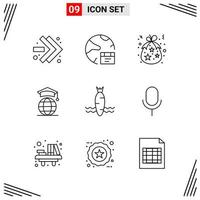 9 Icons Line Style Grid Based Creative Outline Symbols for Website Design Simple Line Icon Signs Isolated on White Background 9 Icon Set Creative Black Icon vector background