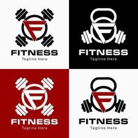 establecer letra f monograma círculo barra pesas rusas fitness gimnasio entrenamiento identidad marca logotipo diseño vector